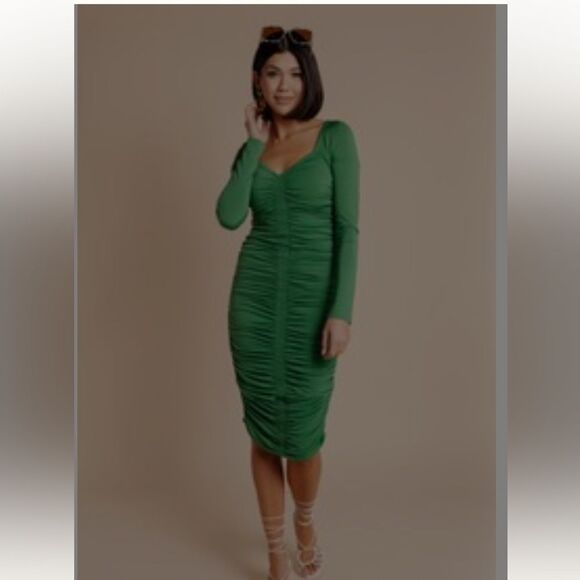 Rachel Parcell Amazon Green Ruched Midi Dress Size XS - Picture 2 of 12